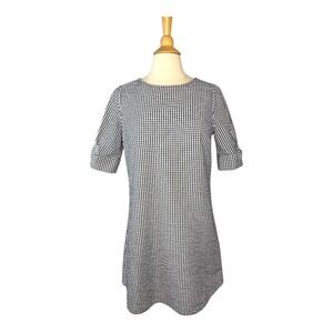 Crown & Ivy Gingham Dress Bow Sleeve Keyhole‎ Back Casual Black White Size Small